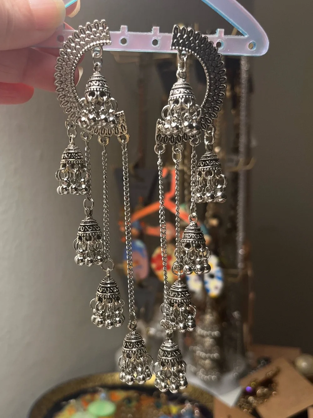Oxidized Silver Tone Jhumka Statement Earrings